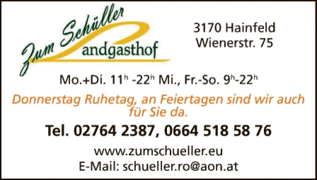 Print-Anzeige von: Schüller Robert e.U., Gastgewerbe - Gasthöfe