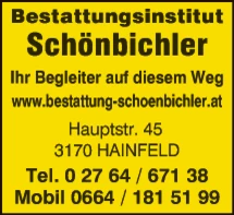 Print-Anzeige von: Bestattung Schönbichler GmbH, Bestattungsunternehmen