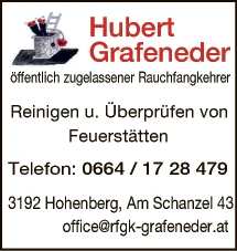 Print-Anzeige von: Grafeneder, Hubert, Rauchfangkehrermeister Print-Anzeige von: Grafeneder, Hubert, Rauchfangkehrermeister