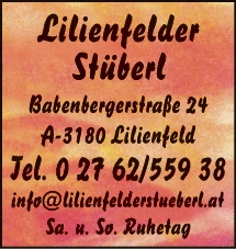 Print-Anzeige von: Lilienfelder Stüberl, Gastronomie