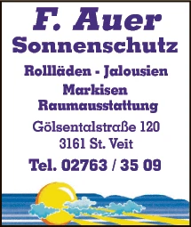 Print-Anzeige von: Auer F GesmbH, Jalousien, Rolläden, Sonnenschutz