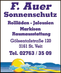 Print-Anzeige von: Auer F. GesmbH, Jalousien, Rolläden, Sonnenschutz