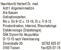 Print-Anzeige von: Haschkovitz, Herbert, Dr. med., Allgemeinmedizin