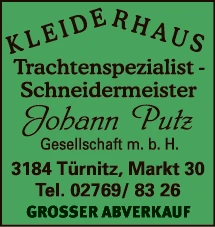 Print-Anzeige von: Putz, Johann, Kleiderhaus