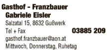 Print-Anzeige von: Gasthof Franzbauer, Gasthof