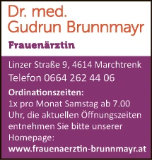 Print-Anzeige von: Brunnmayr, Gudrun, Dr., FÄ f. Frauenheilkunde u. Geburtshilfe