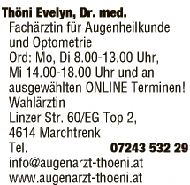 Print-Anzeige von: Thöni, Evelyn, Fachärztin für Augenheilkunde