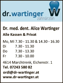 Print-Anzeige von: Wartinger, Alice, Dr. med. dent., Zahnärztin