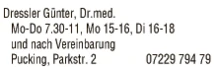 Print-Anzeige von: Dressler, Günter, Dr.med.univ., Zahnarzt