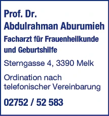 Print-Anzeige von: Aburumieh, Abdulrahman, Dr. Print-Anzeige von: Aburumieh, Abdulrahman, Dr.