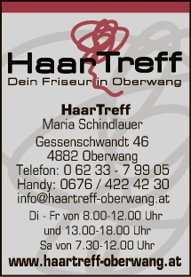 Print-Anzeige von: Haar Treff - Maria Schnidlauer, Friseur Print-Anzeige von: Haar Treff - Maria Schnidlauer, Friseur