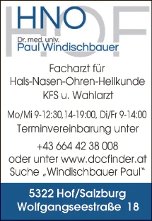 Print-Anzeige von: Windischbauer, Paul, Dr.med.univ., FA f. HNO