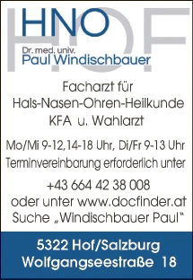 Print-Anzeige von: Windischbauer, Paul, Dr.med.univ., FA f. HNO