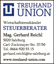 Print-Anzeige von: TREUHAND-UNION Salzburg Steuerberatungs GmbH & Co KG Print-Anzeige von: TREUHAND-UNION Salzburg Steuerberatungs GmbH & Co KG