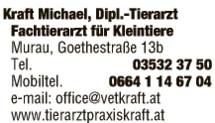 Print-Anzeige von: Kraft, Michael, Dipl.TA., Tierarzt Print-Anzeige von: Kraft, Michael, Dipl.TA., Tierarzt