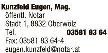 Print-Anzeige von: Mag. Eugen Kunzfeld Print-Anzeige von: Mag. Eugen Kunzfeld