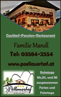 Print-Anzeige von: Pöllauerhof Fam. Mandl, Gasthof, Pension, Restaurant