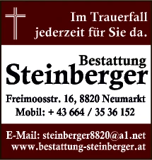 Print-Anzeige von: Steinberger, Gerhard, Bestattung