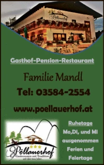 Print-Anzeige von: Pöllauerhof Fam. Mandl, Gasthof, Pension, Restaurant Print-Anzeige von: Pöllauerhof Fam. Mandl, Gasthof, Pension, Restaurant