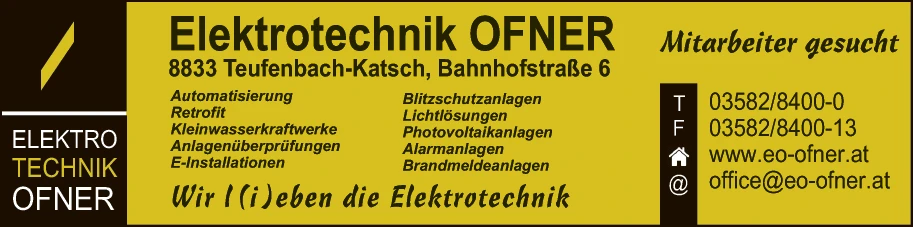 Print-Anzeige von: Elektrotechnik Ofner GmbH, Elektroinstallationen