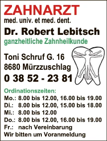 Print-Anzeige von: Lebitsch, Robert, Dr.med.univ., FA f Zahn- Mund- u Kieferheilkunde