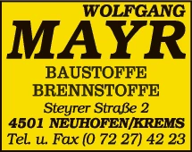 Print-Anzeige von: Mayr, Wolfgang, Brennstoffe, Baustoffe