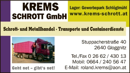 Print-Anzeige von: KREMS SCHROTT GmbH, Transporte