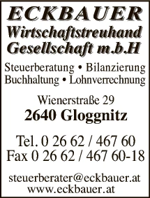 Print-Anzeige von: Eckbauer WirtschaftstreuhandgesmbH Büro Print-Anzeige von: Eckbauer WirtschaftstreuhandgesmbH Büro