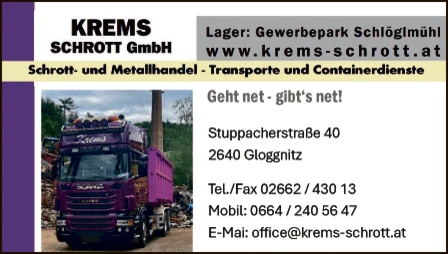 Print-Anzeige von: KREMS SCHROTT GmbH, Transporte