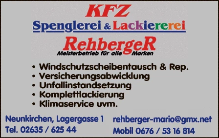 Print-Anzeige von: Rehberger, Mario, Kfz Spenglerei & Lackiererei