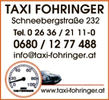 Print-Anzeige von: Fohringer, Gabriele, Taxi- u Mietwagen Print-Anzeige von: Fohringer, Gabriele, Taxi- u Mietwagen