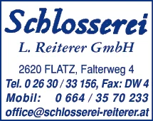 Print-Anzeige von: Schlosserei L Reiterer GmbH, Schlossereien