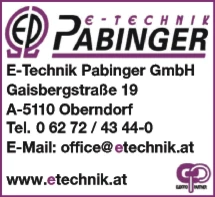 Print-Anzeige von: E-Technik Pabinger GmbH, Elektrotechnik