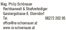 Print-Anzeige von: Mag. Philip Schönauer, Rechtsanwalt