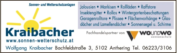 Print-Anzeige von: Kraibacher, Wolfgang, Sonnen- u Wetterschutzanlagen