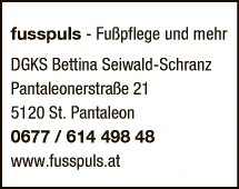 Print-Anzeige von: fusspuls - Fußpflege und mehr Print-Anzeige von: fusspuls - Fußpflege und mehr