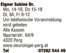 Print-Anzeige von: Dr. Sabine Eigner, Neurologie