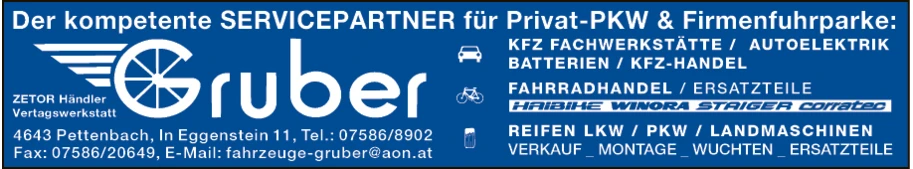 Print-Anzeige von: Gruber, Andrea, Fahrzeuge Gruber, KFZ