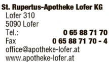 Print-Anzeige von: St. Rupertus-Apotheke Lofer KG, Apotheke