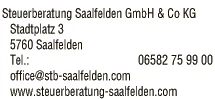 Print-Anzeige von: Steuerberatung Saalfelden GmbH & Co KG, Wirtschaftstreuhänder, Steuerberater