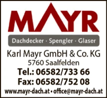 Print-Anzeige von: Mayr Karl GmbH & Co, Dachdeckereien Print-Anzeige von: Mayr Karl GmbH & Co, Dachdeckereien