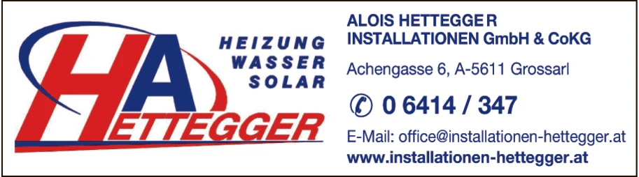 Print-Anzeige von: Alois Hettegger Installationen GmbH & CoKG, Installationen