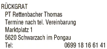 Print-Anzeige von: Rückgrat Rettenbacher, Osteopathie und Physiotherapie