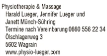 Print-Anzeige von: Lueger, Harald, Physiotherapie