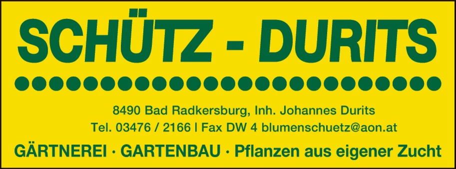 Print-Anzeige von: Schütz-Durits, Johannes, Gärtnerei