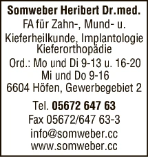 Print-Anzeige von: Somweber, Dr. Dental Management GmbH, FA f Zahn-, Mund-u Kieferheilkunde
