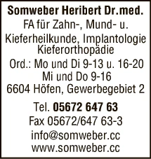 Print-Anzeige von: Somweber, Dr. Dental Management GmbH, FA f Zahn-, Mund-u Kieferheilkunde Print-Anzeige von: Somweber, Dr. Dental Management GmbH, FA f Zahn-, Mund-u Kieferheilkunde