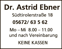 Print-Anzeige von: Ebner, Astrid, Dr., FA für Zahn-, Mund- u. Kieferheilk.