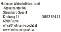 Print-Anzeige von: Hofmann Wirtschaftstreuhand - Steuerbüro Specht - Steuerberater KG, Steuerberater