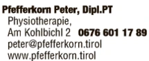 Print-Anzeige von: Pfefferkorn, Peter, Dipl.PT, Physiotherapie